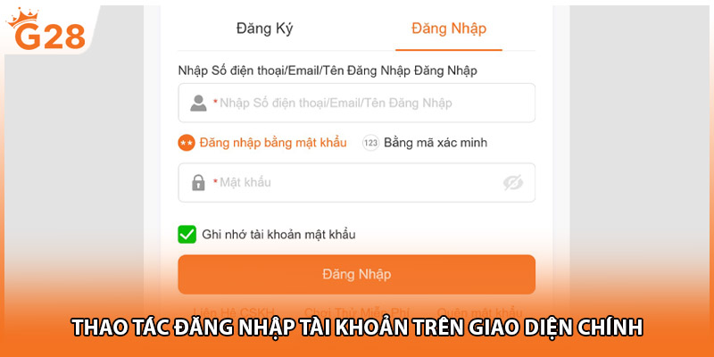 Thao tác đăng nhập tài khoản trên giao diện chính
